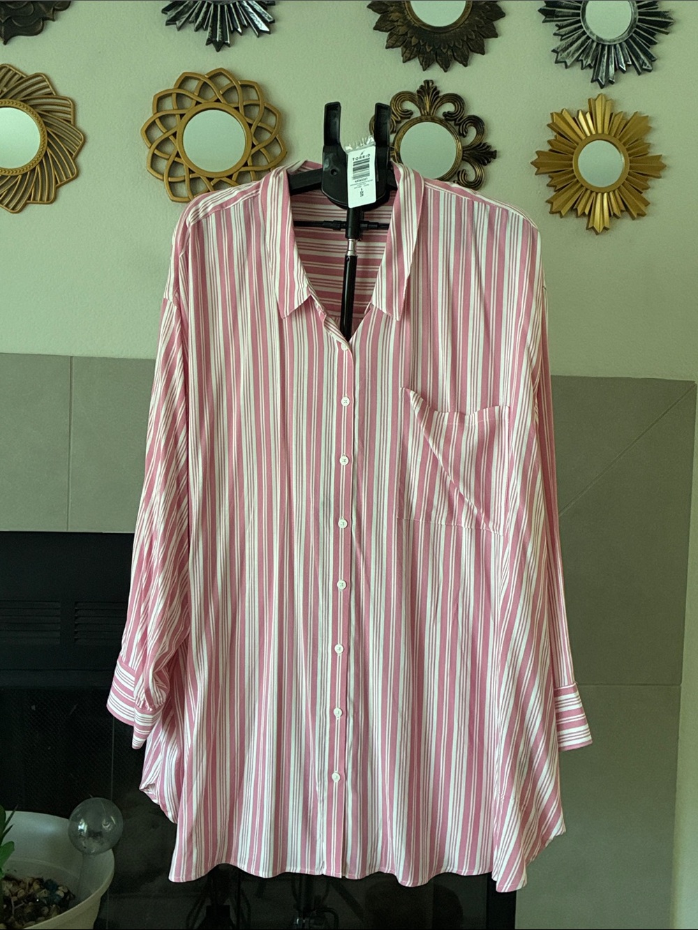 Pink & White Stripe Button-Front women’s Shirt